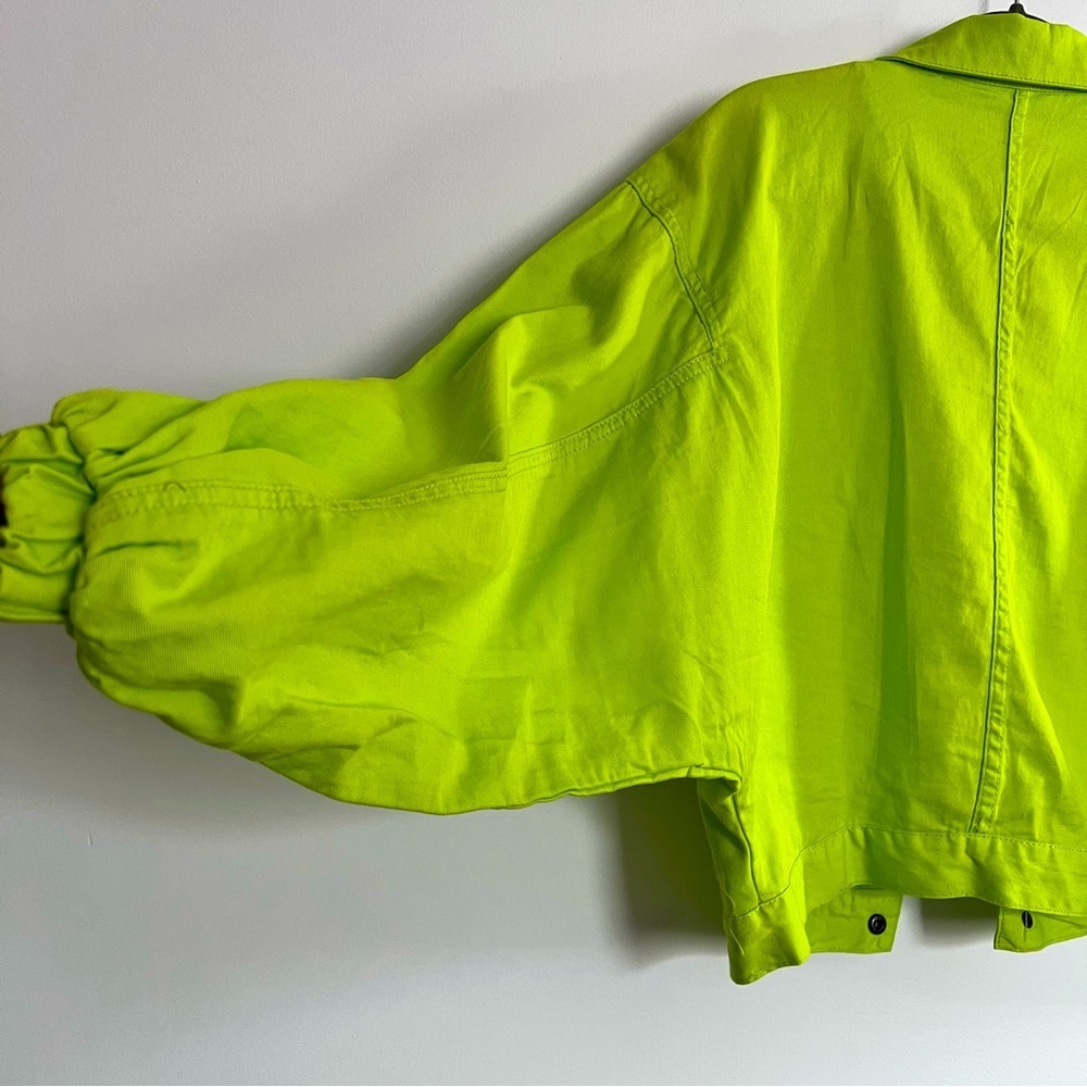 RARE 90s Fashion Nova Lime Green Cropped puff Bomber Jacket Balloon Sleeves XS - Picture 3 of 11